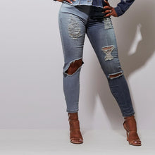 Load image into Gallery viewer, Code: Jeannie I Two tone distressed Jeans
