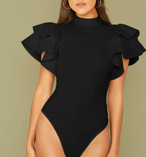 Load image into Gallery viewer, Code: Gabriella | Black Ruffled Bodysuit
