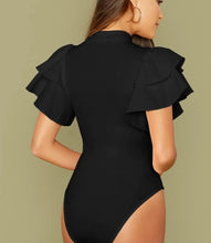 Load image into Gallery viewer, Code: Gabriella | Black Ruffled Bodysuit
