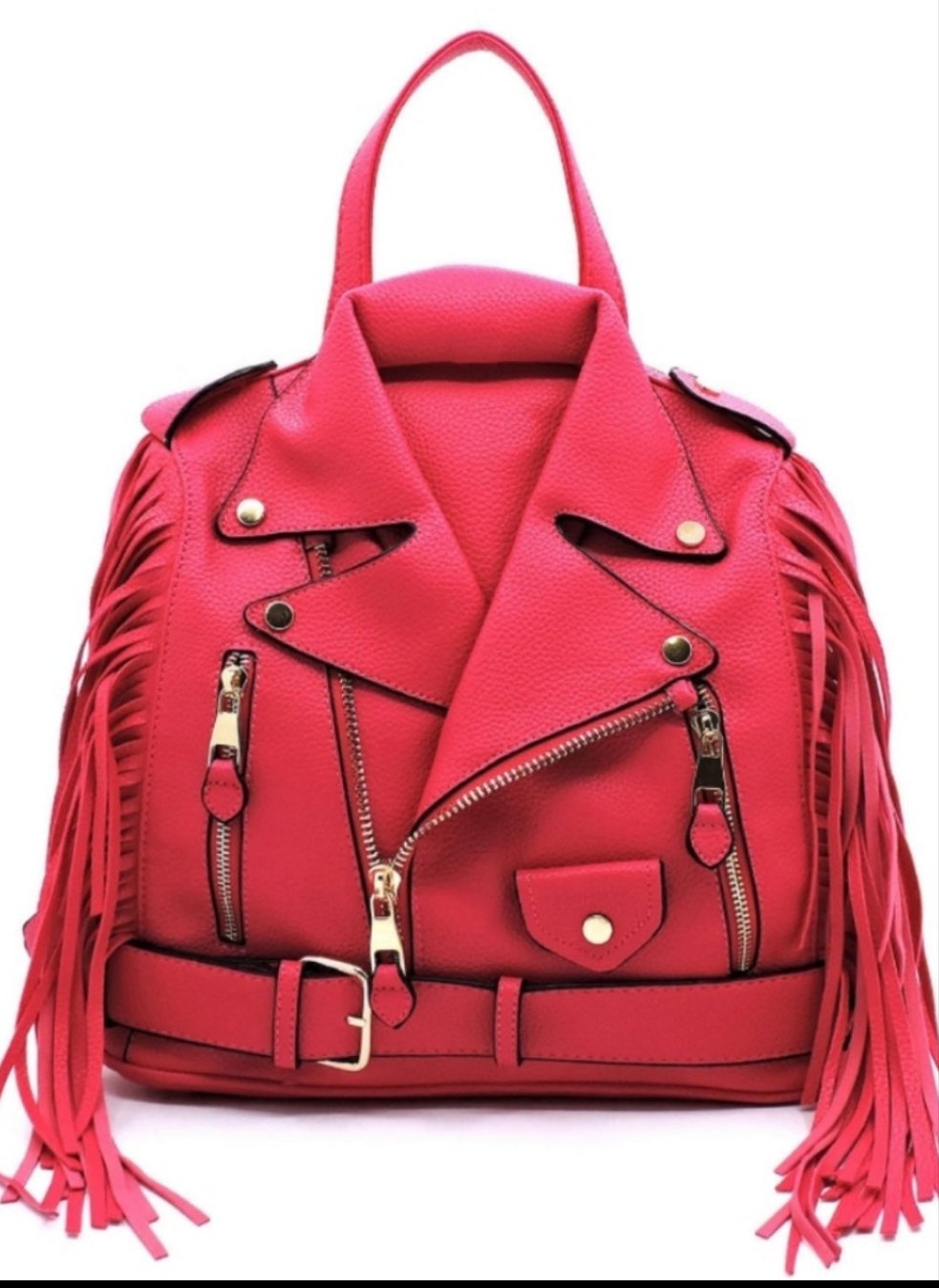 Code: Pinksy | Hot Pink Moto Jacket Back Pack Purse