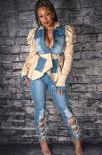 Load image into Gallery viewer, Code: Jazzy I Puffed Shoulder Denim Contrast Jacket
