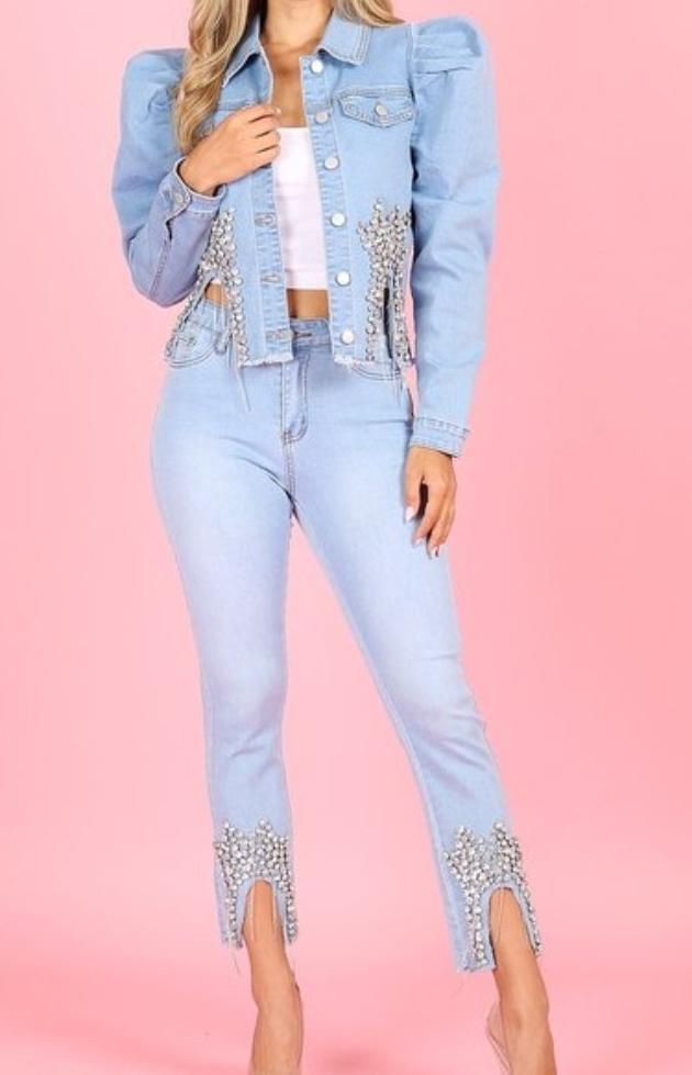 Code: Star: Embellished Denim Two Piece