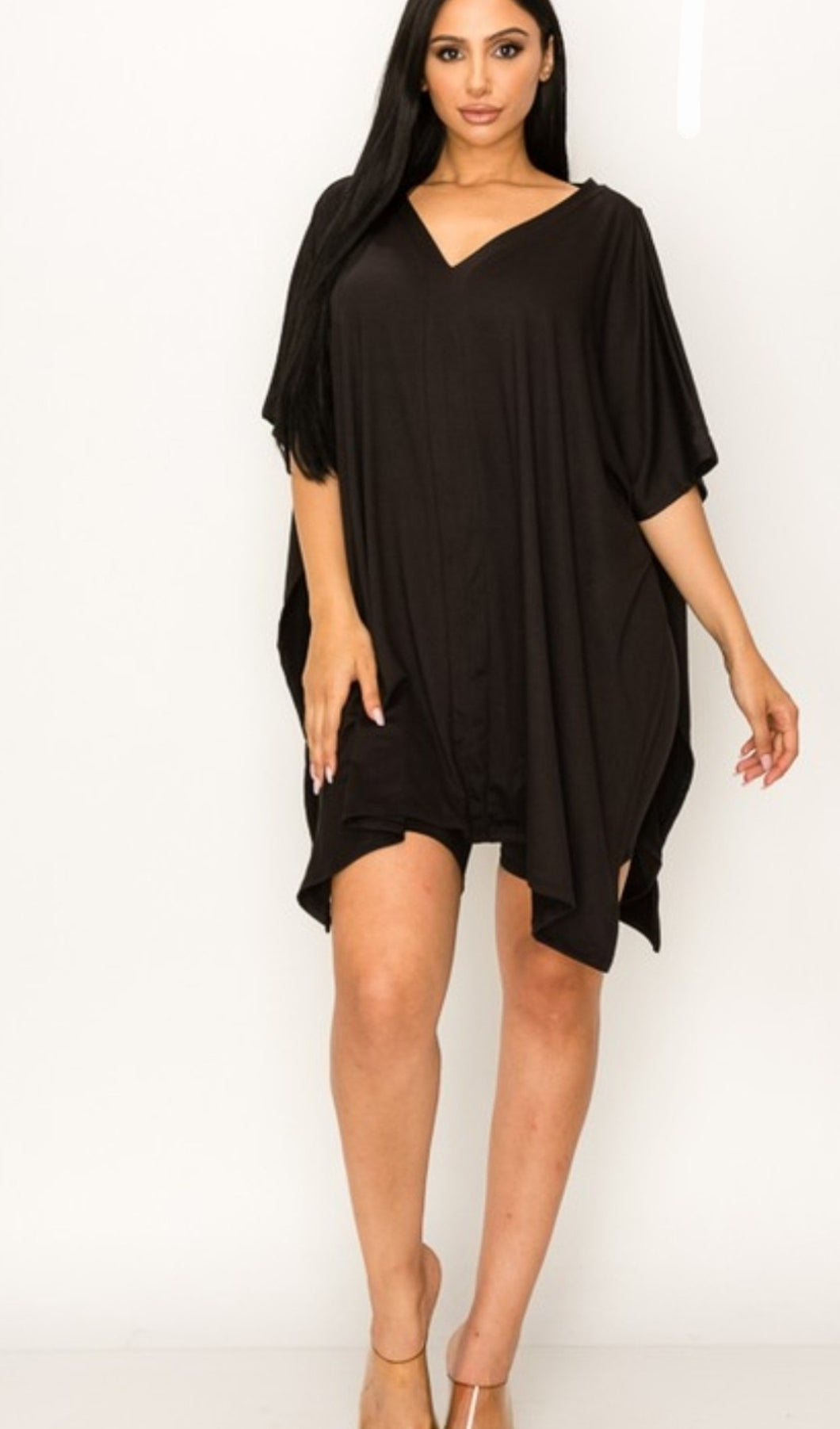 Oversized V Neck Top W/Side Slits & Matching Shorts 