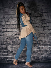 Load image into Gallery viewer, Code: Jazzy I Puffed Shoulder Denim Contrast Jacket
