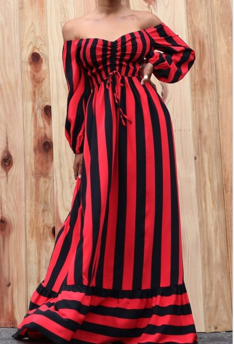 Code :Brenin | Black & Red Striped Maxi Dress