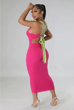 Load image into Gallery viewer, Code: Kandi | Pink &amp; Green Open Back Dress
