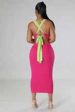 Load image into Gallery viewer, Code: Kandi | Pink &amp; Green Open Back Dress
